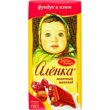 Шоколад молочный АЛЕНКА с фундуком и изюмом, 90г в магазинах Лента
