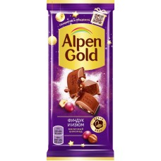 Шоколад молочный ALPEN GOLD с фундуком и изюмом, 85г в магазинах Лента