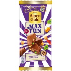 Шоколад молочный ALPEN GOLD Max Fun со взрывной карамелью, мармеладом и печеньем, 150г в магазинах Лента