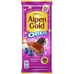 Шоколад молочный ALPEN GOLD Черничная поляна с черничной начинкой и кусочками печенья Орео, 90г
