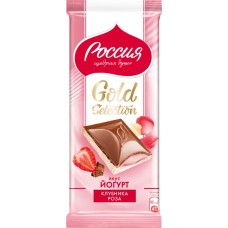Шоколад молочный РОССИЯ ЩЕДРАЯ ДУША Gold Selection с йогуртовой начинкой с клубникой и розой, 82г в магазинах Лента