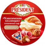 Сыр плавленый PRESIDENT Классическая коллекция Сливочный, с ветчиной, грибами 45%, без змж, 140г