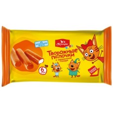 Палочки творожные глазированные СВИТЛОГОРЬЕ Три кота с ванилью в карамельной глазури 16%, без змж, палочки, 180г в магазинах Лента