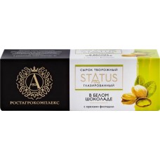 Сырок творожный глазированный А.РОСТАГРОКОМПЛЕКС Status с орехом фисташки в белом шоколаде 26%, без змж, 50г в магазинах Лента