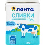 Сливки ЛЕНТА 10%, без змж, 200г