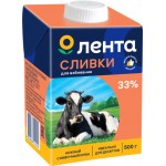 Крем сливочный ЛЕНТА у/паст. Сливки для взбивания 33% без змж