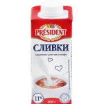 Сливки ультрапастеризованные PRESIDENT 11%, без змж, 200г
