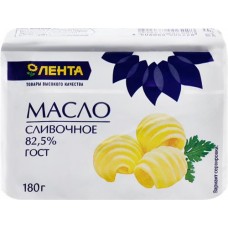 Масло сладкосливочное ЛЕНТА 82,5% высший сорт, без змж, 180г в магазинах Лента