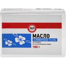 Масло сладкосливочное 365 ДНЕЙ Крестьянское 72,5% высший сорт ГОСТ, без змж, 180г в магазинах Лента