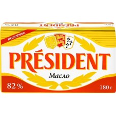 Масло кислосливочное PRESIDENT несоленое 82%, без змж, 180г в магазинах Лента