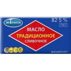 Масло сливочное ЭКОМИЛК Традиционное несоленое 82,5%, без змж, 180г в магазинах Лента