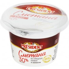 Сметана PRESIDENT 30%, без змж, 180г в магазинах Лента