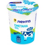 Сметана ЛЕНТА 15%, без змж, 380г