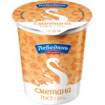Сметана ЛЕБЕДЯНЬМОЛОКО 15%, без змж, 300г