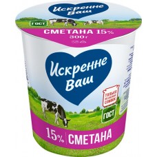 Сметана ИСКРЕННЕ ВАШ 15%, без змж, 300г в магазинах Лента