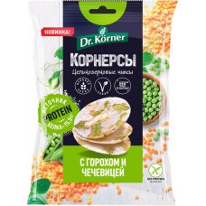 Чипсы цельнозерновые рисовые DR. KORNER Корнерсы с горошком и чечевицей, 50г в магазинах Лента