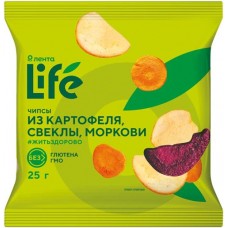 Чипсы овощные хрустящие ЛЕНТА LIFE Картофель, свекла и морковь, 25г в магазинах Лента
