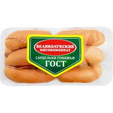Сардельки говяжьи МК ВЕЛИКОЛУКСКИЙ ГОСТ черева, весовые в магазинах Лента