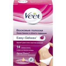 Полоски восковые для депиляции линии бикини и области подмышек VEET с ароматом бархатной розы и эфирными маслами, 14шт в магазинах Лента
