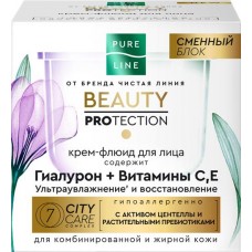 Крем-флюид для лица ЧИСТАЯ ЛИНИЯ Pure line beauty protection Гиалурон, витамины С, Е, сменный блок, 45мл в магазинах Лента