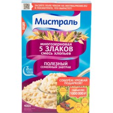 Хлопья многозерновые МИСТРАЛЬ 5 злаков, 400г в магазинах Лента