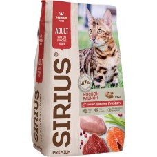 Корм сухой для кошек SIRIUS Мясной рацион, 10кг в магазинах Лента