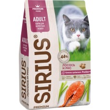 Корм сухой для кошек SIRIUS Лосось и рис, 1,5кг в магазинах Лента