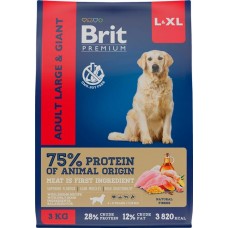Корм сухой для взрослых собак BRIT Premium Adult L для крупных пород, 3кг в магазинах Лента