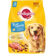 Корм сухой для взрослых собак PEDIGREE с говядиной для всех пород, полнорационный, 600г в магазинах Лента