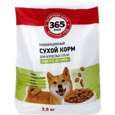 Корм сухой для собак 365 ДНЕЙ Мясное ассорти, 2,5кг в магазинах Лента
