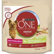 Корм сухой для взрослых собак PURINA ONE Mini Здоровый вес Индейка и рис, 1,5кг в магазинах Лента
