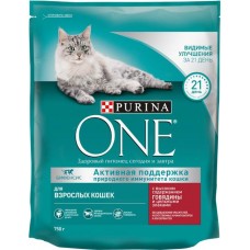 Корм сухой для взрослых кошек PURINA ONE Adult с говядиной с цельными злаками, 750г в магазинах Лента