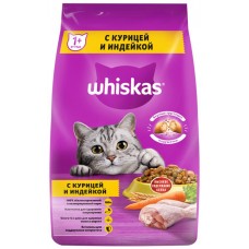 Корм сухой для взрослых кошек WHISKAS Вкусные подушечки с нежным паштетом, Аппетитное ассорти с курицей и индейкой, 1,9кг в магазинах Лента