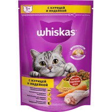 Корм сухой для взрослых кошек WHISKAS Вкусные подушечки с нежным паштетом, Аппетитное ассорти с курицей и индейкой, 350г в магазинах Лента