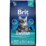Корм сухой для взрослых кошек BRIT Premium Cat Sensitive с ягненком и индейкой, c чувствительным пищеварением, 800г