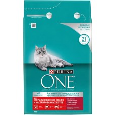 Корм сухой для взрослых кошек PURINA ONE с высоким содержанием говядины и пшеницей, для стерилизованных и кастрированных, 3кг в магазинах Лента