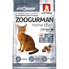 Корм сухой для взрослых кошек ЗООГУРМАН Home Life Курочка, 1,5кг в магазинах Лента