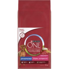 Корм сухой для взрослых собак PURINA ONE Adult Говядина и рис, для средних и крупных пород, 10кг в магазинах Лента