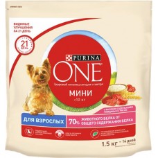 Корм сухой для взрослых собак PURINA ONE Adult Говядина и рис, для мелких и карликовых пород, 1,5кг в магазинах Лента