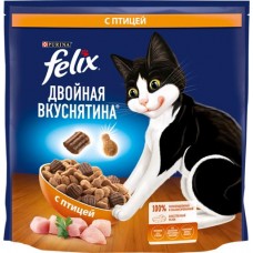 Корм сухой для взрослых кошек FELIX Двойная вкуснятина с птицей, 1,3кг в магазинах Лента