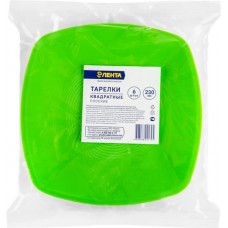 Тарелки одноразовые ЛЕНТА d=230мм квадратные, плоские, 6шт в магазинах Лента
