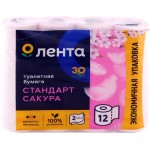Бумага туалетная ЛЕНТА 2 слоя с ароматом сакуры, белая с розовым тиснением, 12шт