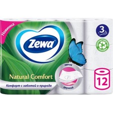 Туалетная бумага ZEWA Natural Comfort 3-слоя белая, 12шт в магазинах Лента