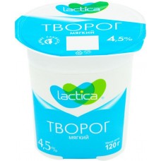 Творог мягкий LACTICA 4,5%, без змж, 120г в магазинах Лента