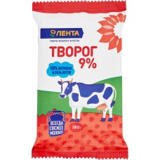 Творог ЛЕНТА 9%, без змж, 180г в магазинах Лента