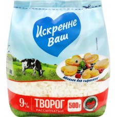 Творог рассыпчатый ИСКРЕННЕ ВАШ 9%, без змж, 500г в магазинах Лента