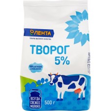 Творог рассыпчатый ЛЕНТА 5%, без змж, 500г в магазинах Лента