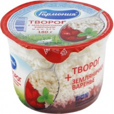 Творог ГАРМОНИЯ с земляничным вареньем 3,2%, без змж, 180г в магазинах Лента