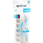 Сетевой фильтр ФОТОН 5 розеток, с выключателем, с заземлением, белый, 5м Сетевой фильтр ФОТОН 5 розеток, с выключателем, с заземлением, белый, 5м