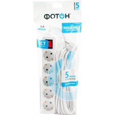 Сетевой фильтр ФОТОН 5 розеток, с выключателем, с заземлением, белый, 5м в магазинах Лента